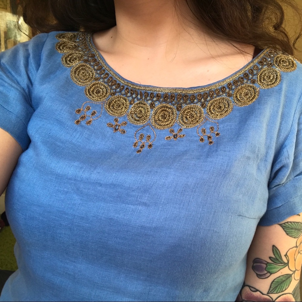 Designer Elie Tahari Blue Linen Dress